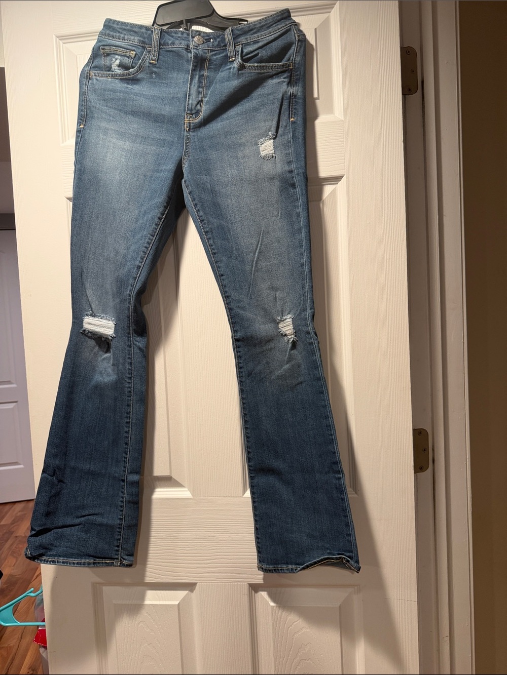 Arizona Jean Company Medium Blue Distressed Flare Jeans